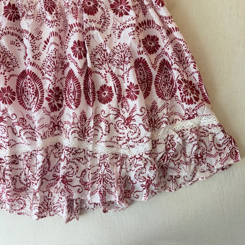 Maeve Flutter-Sleeve Babydoll Mini Dress Plus Size 3X Red Paisley Cotton Boho - Picture 9 of 12